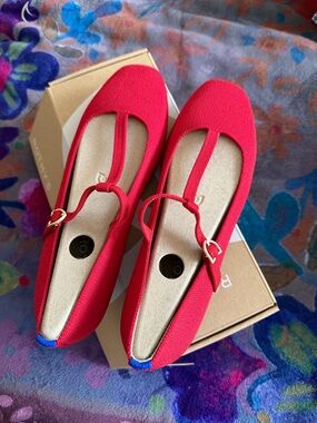 Rothy's Red Mary Jane Flats with Heart Buckle